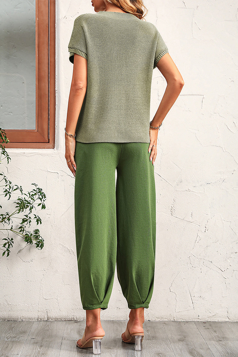 Without Belt O Neck Short Sleeve Two Pieces