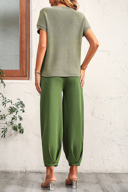 Without Belt O Neck Short Sleeve Two Pieces