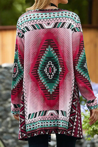 College Geometric Printing Cardigan Collar Outerwear(5 Colors)