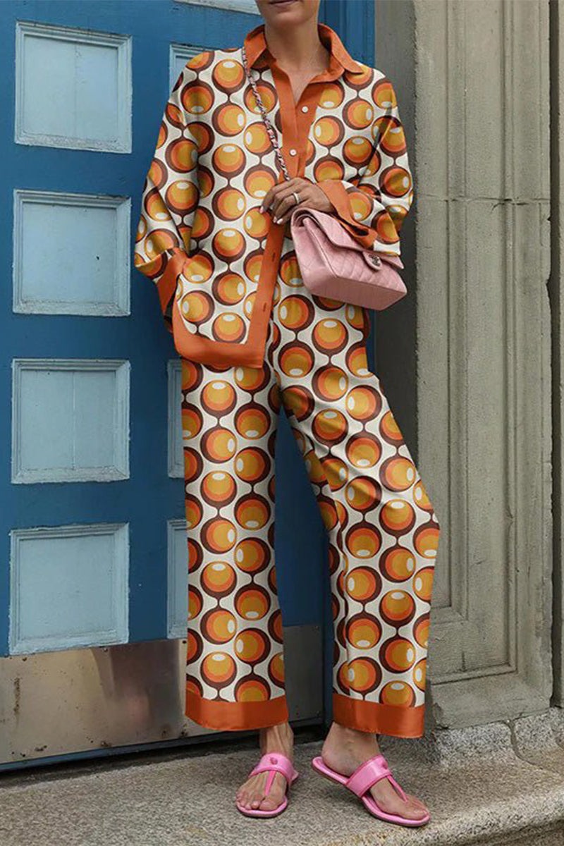 Street Print Patchwork Turndown Collar Long Sleeve Two Pieces