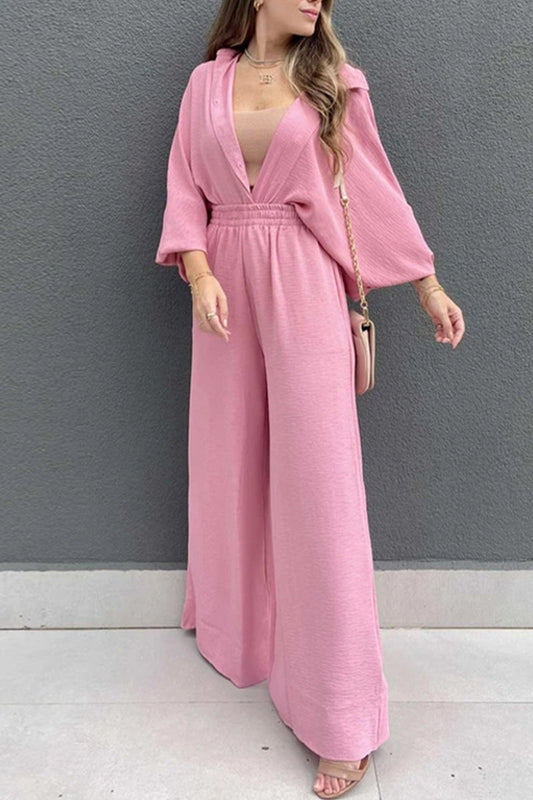 Buckle Turndown Collar Long Sleeve Two Pieces