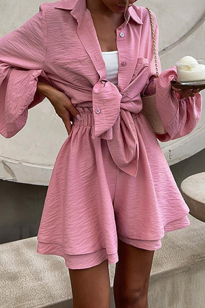 Sweet Turndown Collar Long Sleeve Two Pieces
