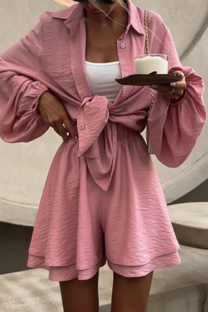 Sweet Turndown Collar Long Sleeve Two Pieces