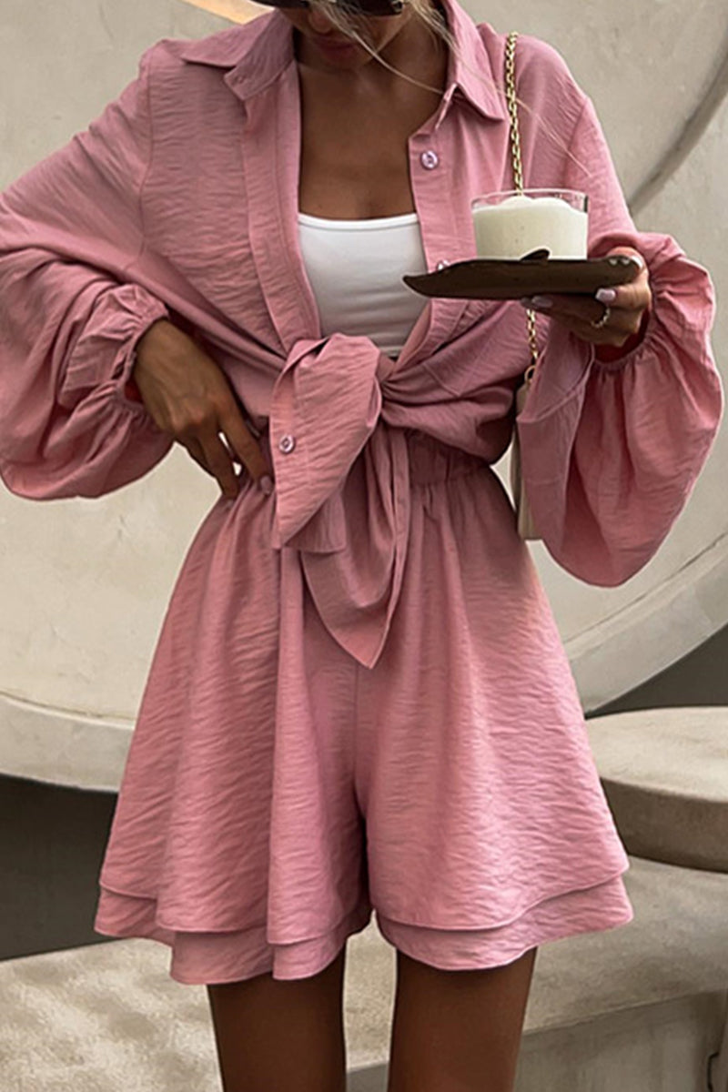 Sweet Turndown Collar Long Sleeve Two Pieces