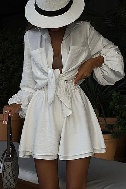 Sweet Turndown Collar Long Sleeve Two Pieces
