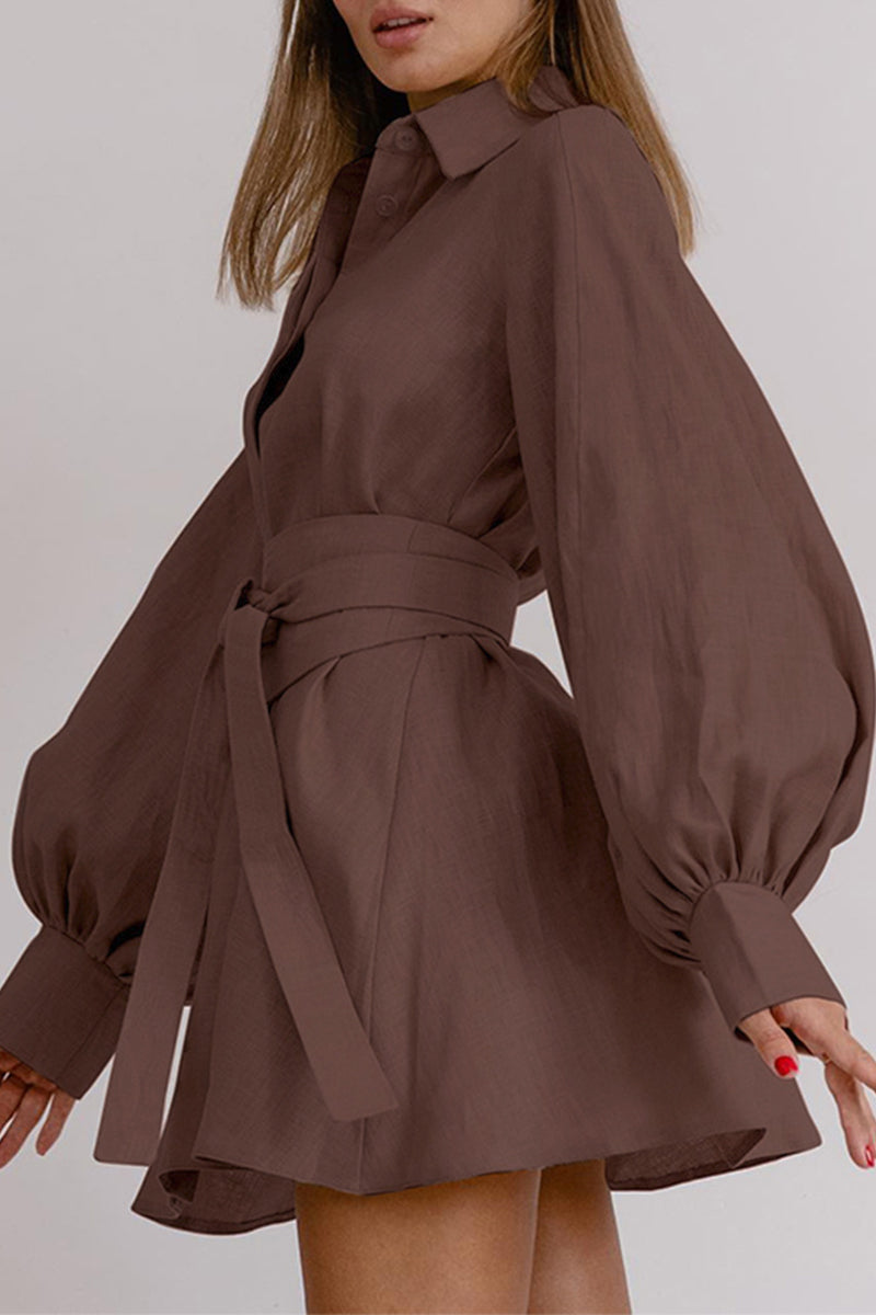 Work Bandage Turndown Collar Waist Skirt Dresses
