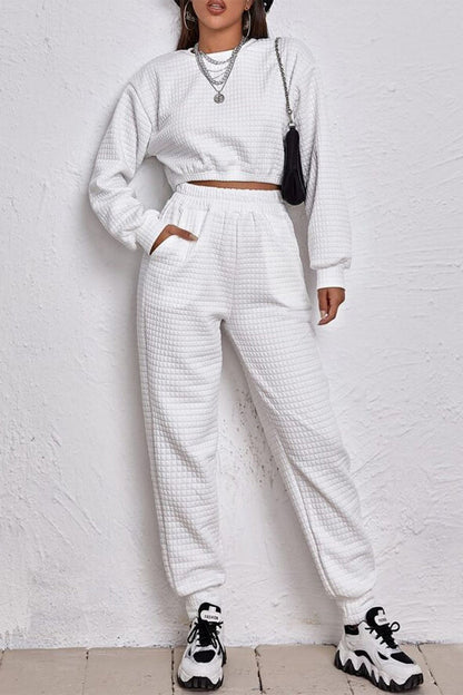 Street Patchwork O Neck Long Sleeve Two Pieces