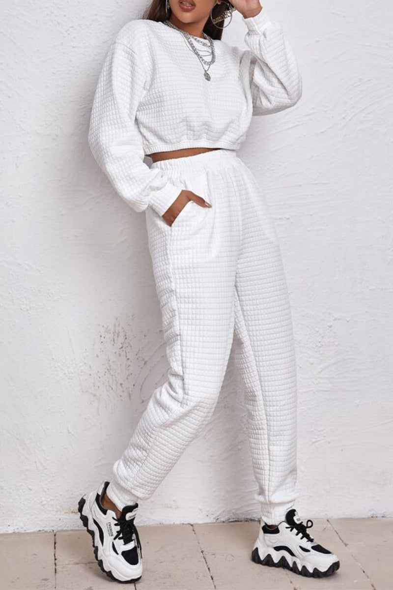 Street Patchwork O Neck Long Sleeve Two Pieces