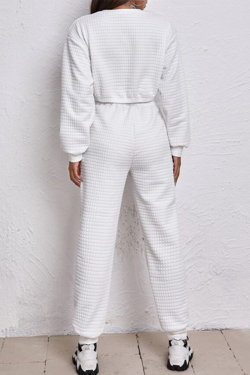 Street Patchwork O Neck Long Sleeve Two Pieces