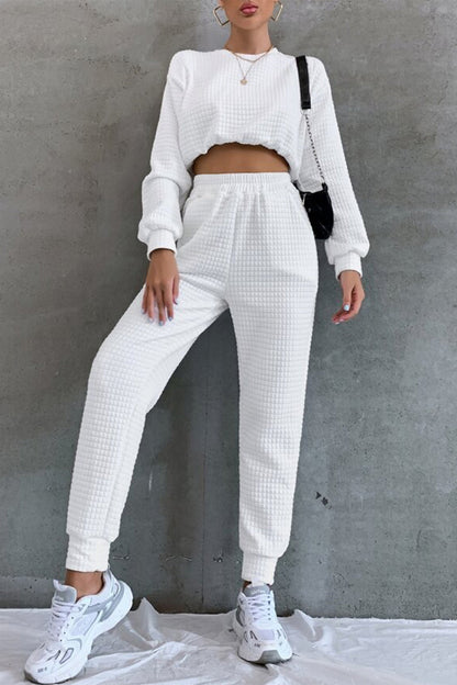 Street Patchwork O Neck Long Sleeve Two Pieces