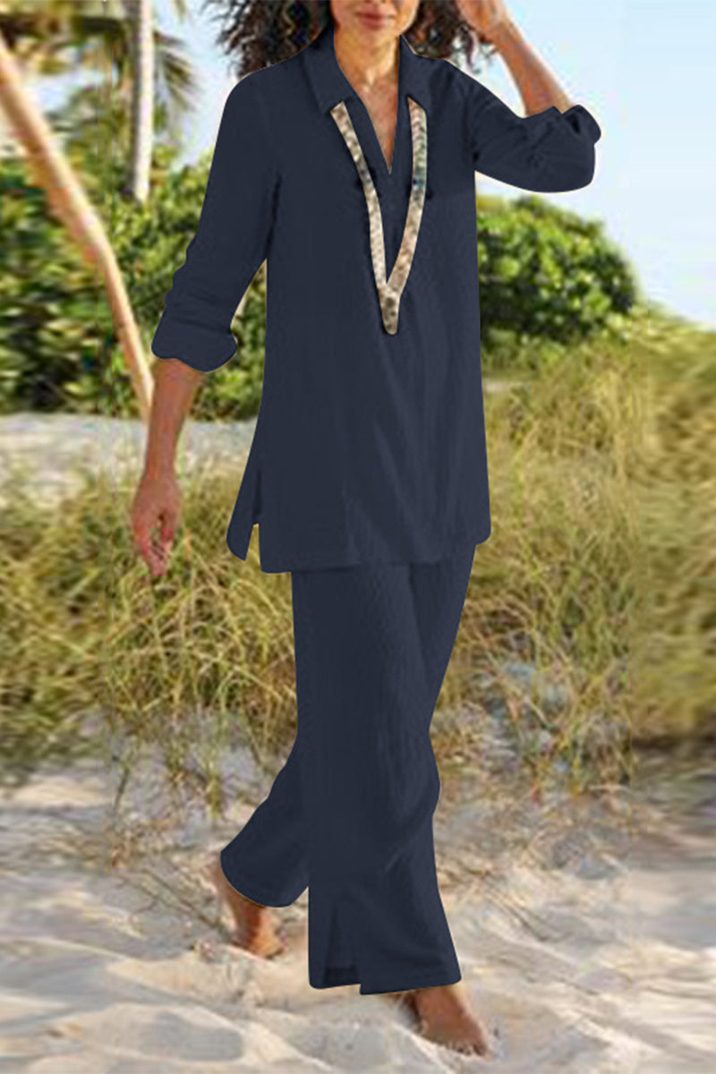 Slit V Neck Long Sleeve Two Pieces