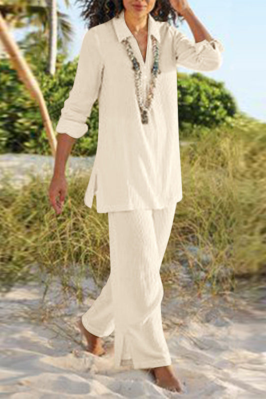 Slit V Neck Long Sleeve Two Pieces
