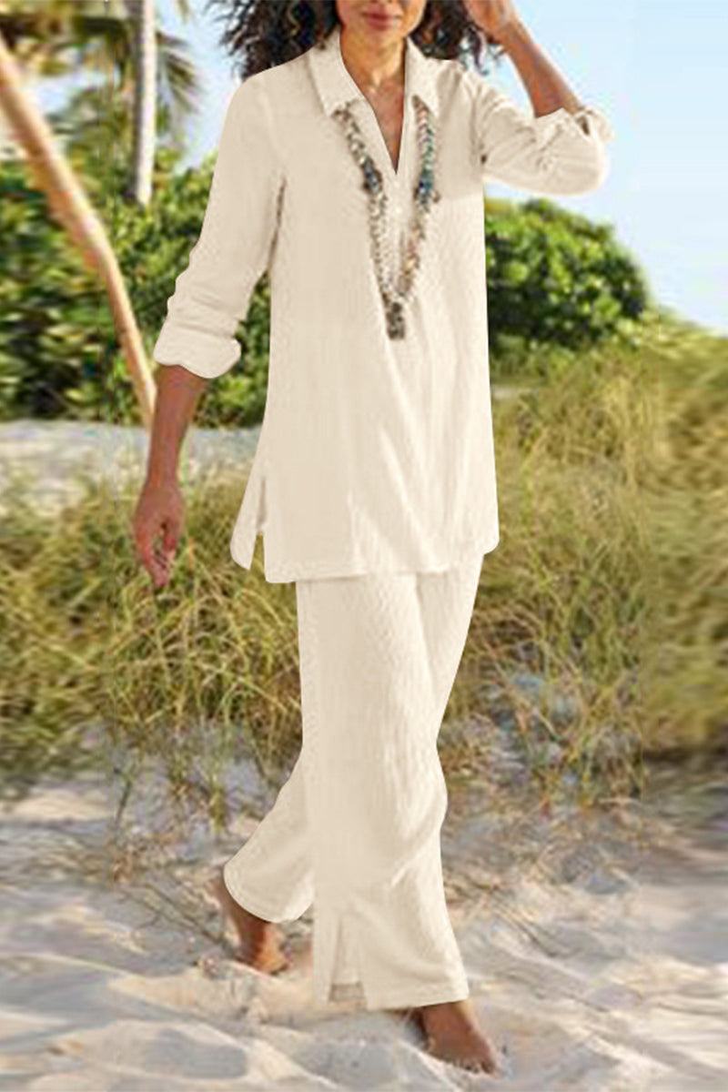 Slit V Neck Long Sleeve Two Pieces