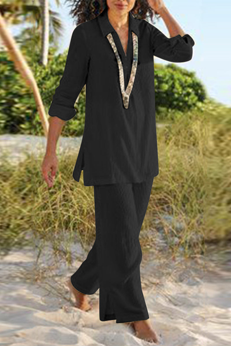Slit V Neck Long Sleeve Two Pieces
