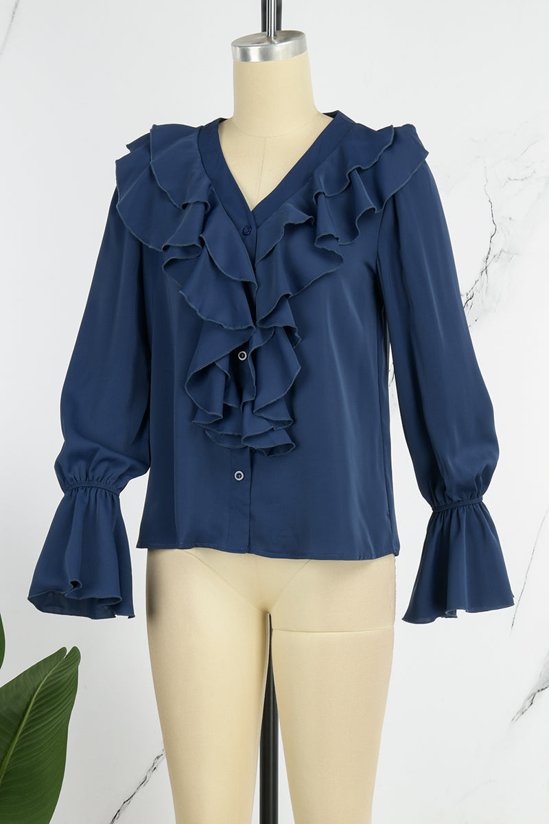 Patchwork V Neck Blouses(5 Colors)