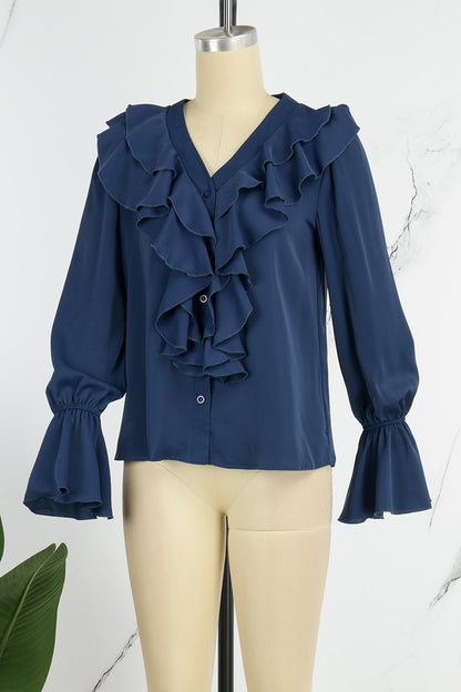 Patchwork V Neck Blouses(5 Colors)