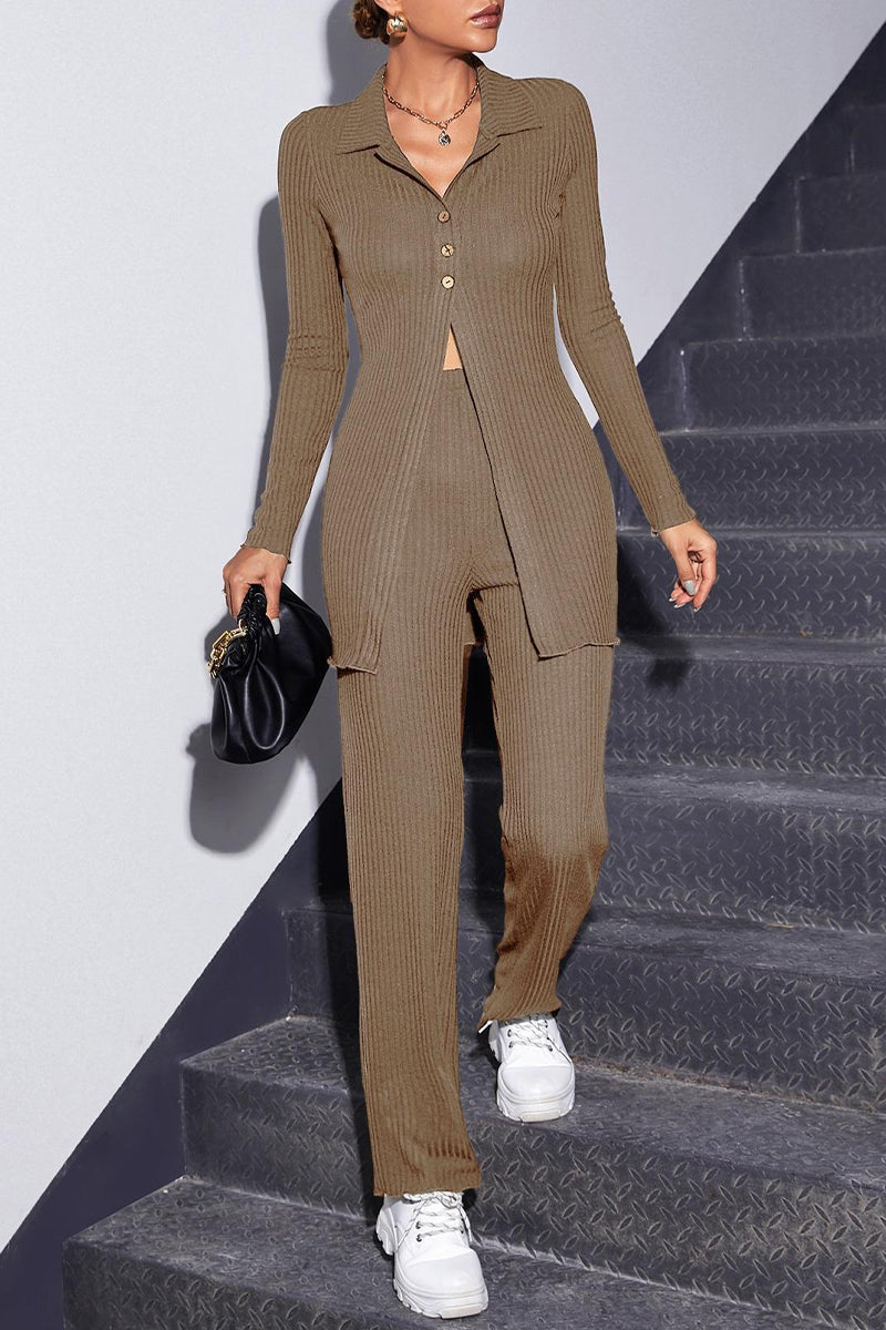 Simplicity Buckle Turndown Collar Long Sleeve Two Pieces