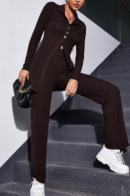 Simplicity Buckle Turndown Collar Long Sleeve Two Pieces