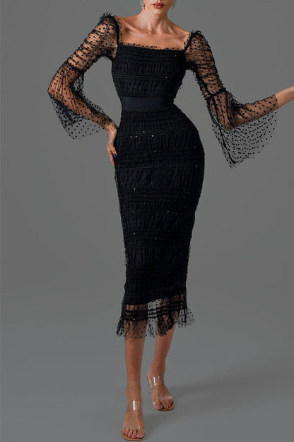 Celebrities Patchwork Square Collar One Step Skirt Dresses