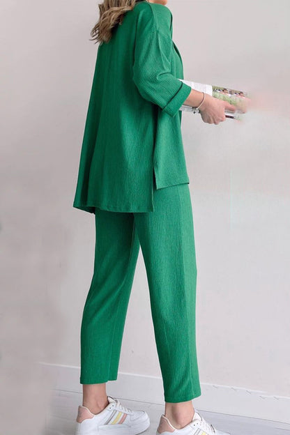 Buttons Turndown Collar Long Sleeve Two Pieces