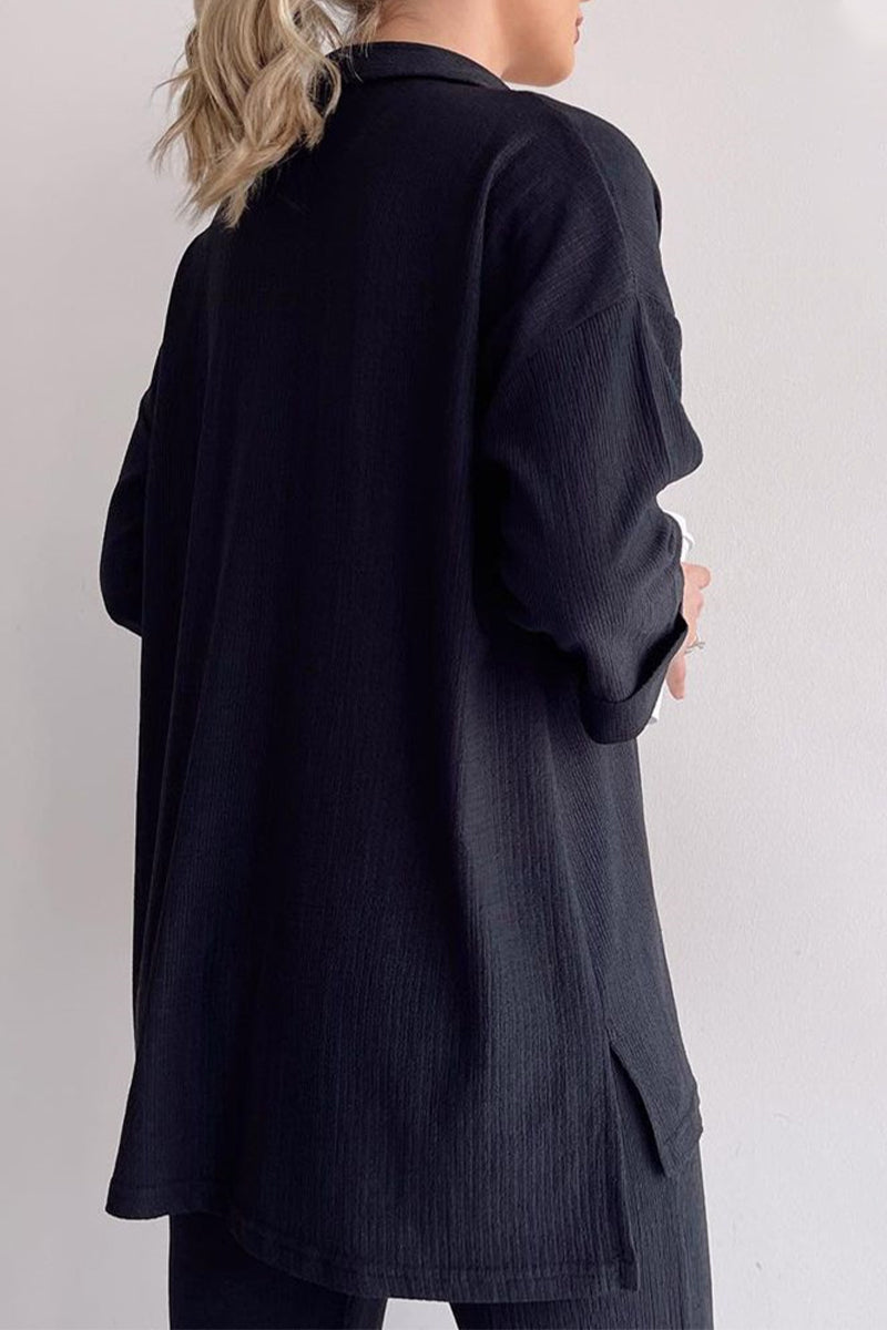 Buttons Turndown Collar Long Sleeve Two Pieces
