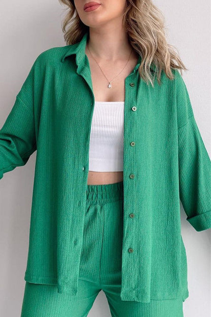 Buttons Turndown Collar Long Sleeve Two Pieces