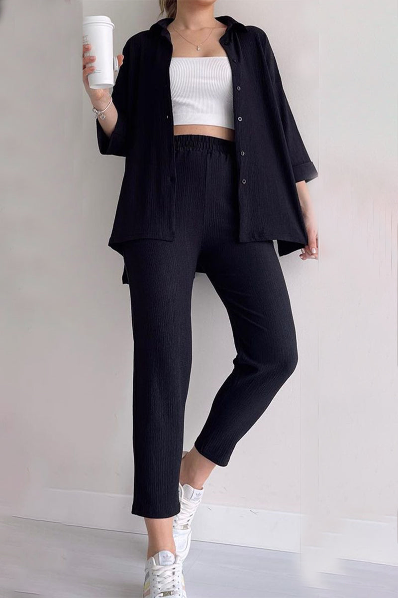 Buttons Turndown Collar Long Sleeve Two Pieces