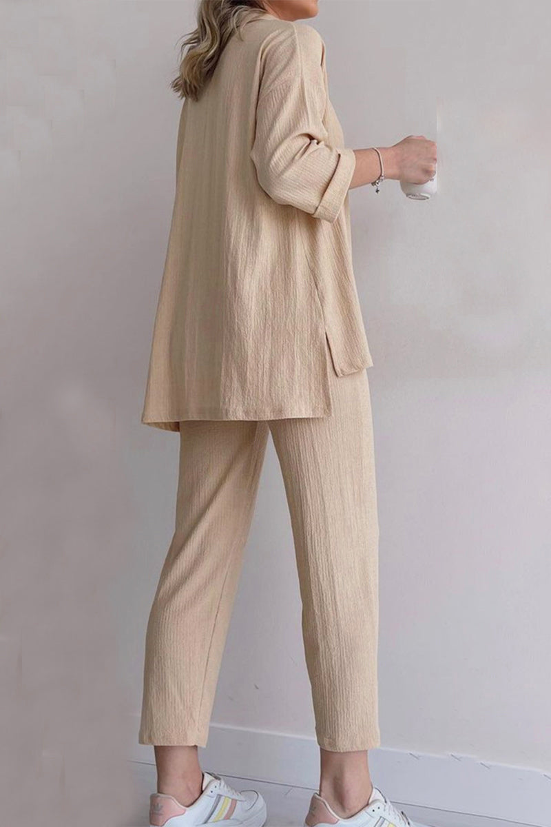 Buttons Turndown Collar Long Sleeve Two Pieces