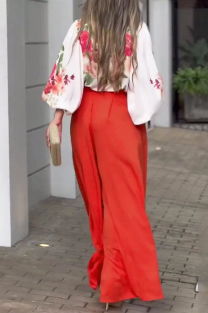 Pocket V Neck Long Sleeve Two Pieces