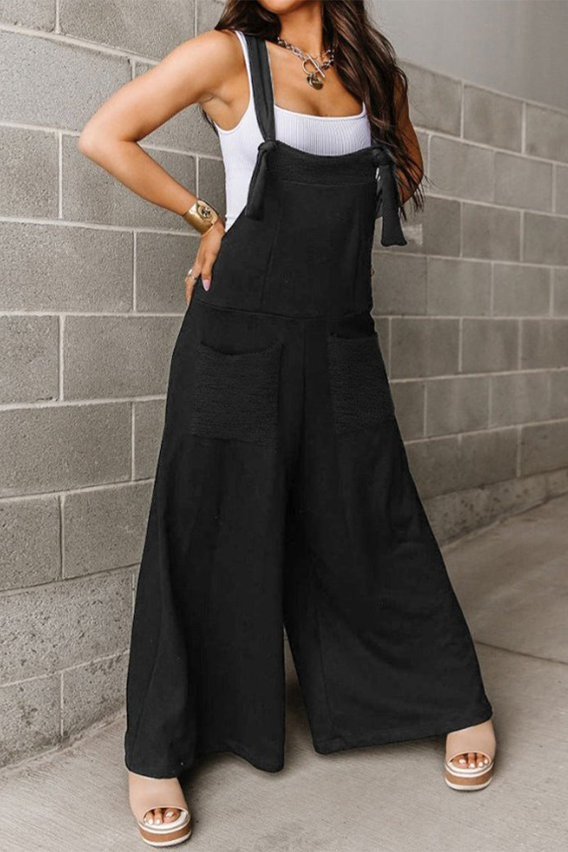 Pocket U Neck Loose Jumpsuits