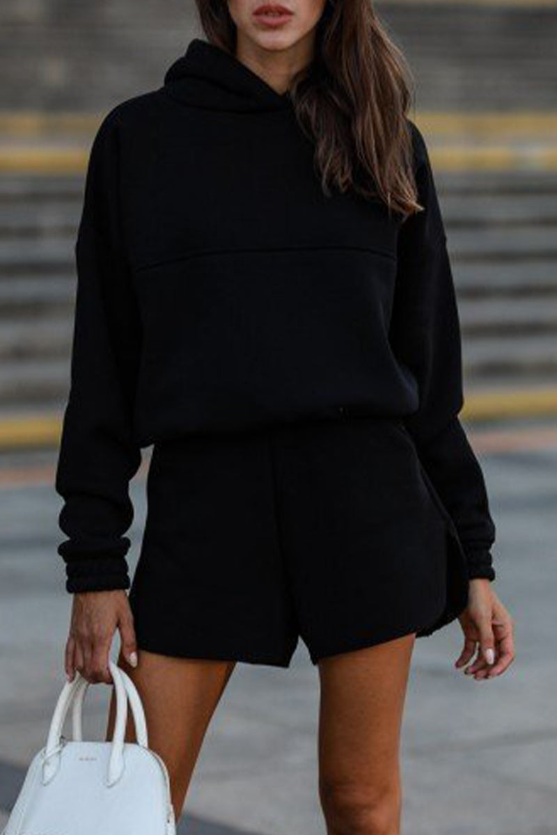 Pocket Hooded Collar Long Sleeve Two Pieces