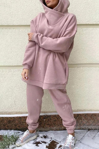 Pocket Hooded Collar Long Sleeve Two Pieces
