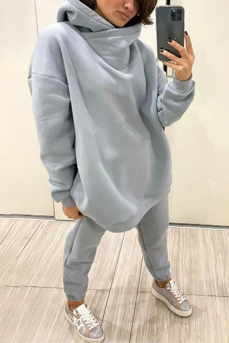 Pocket Hooded Collar Long Sleeve Two Pieces