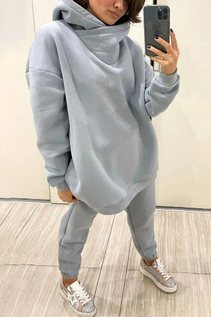 Pocket Hooded Collar Long Sleeve Two Pieces