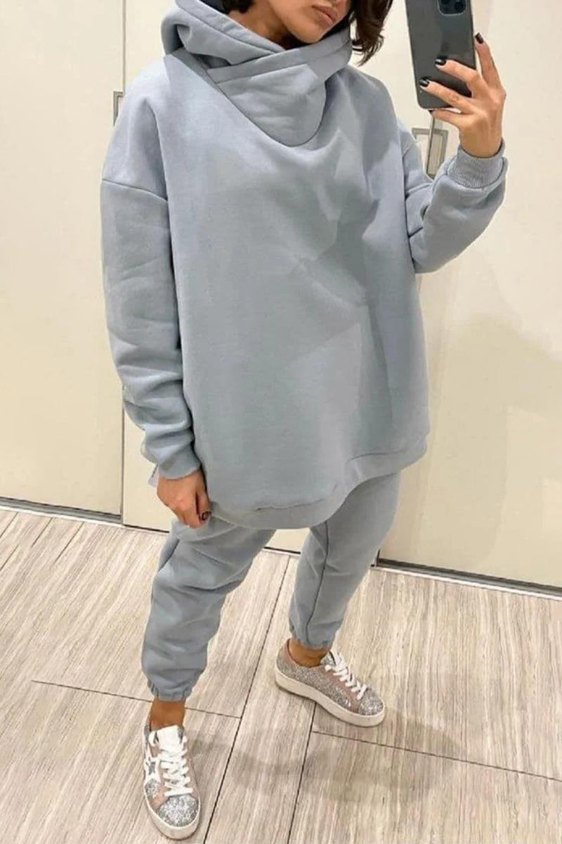 Pocket Hooded Collar Long Sleeve Two Pieces