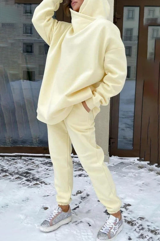 Pocket Hooded Collar Long Sleeve Two Pieces