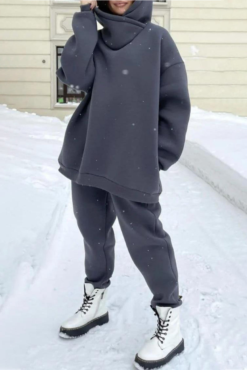 Pocket Hooded Collar Long Sleeve Two Pieces