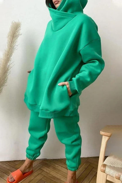 Pocket Hooded Collar Long Sleeve Two Pieces