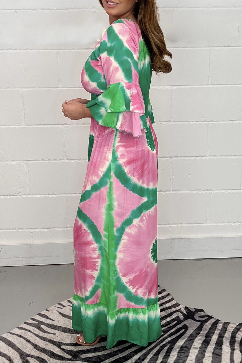College Print Patchwork V Neck Loose Jumpsuits