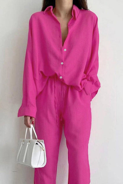 Frenulum Buttons Turndown Collar Long Sleeve Two Pieces