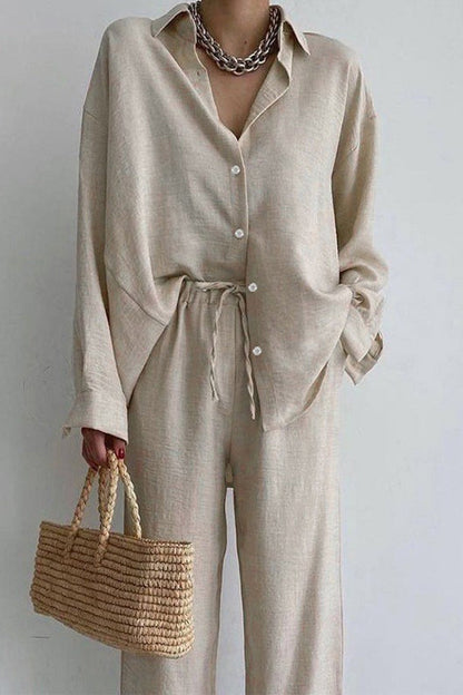 Frenulum Buttons Turndown Collar Long Sleeve Two Pieces