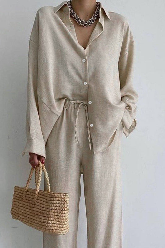 Frenulum Buttons Turndown Collar Long Sleeve Two Pieces
