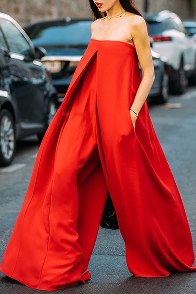 Asymmetrical Strapless Loose Jumpsuits