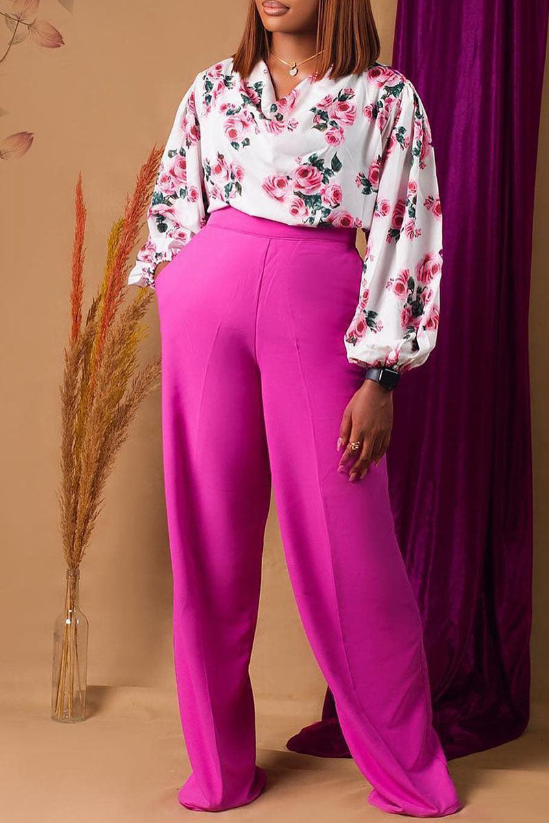 Print Patchwork O Neck Long Sleeve Two Pieces