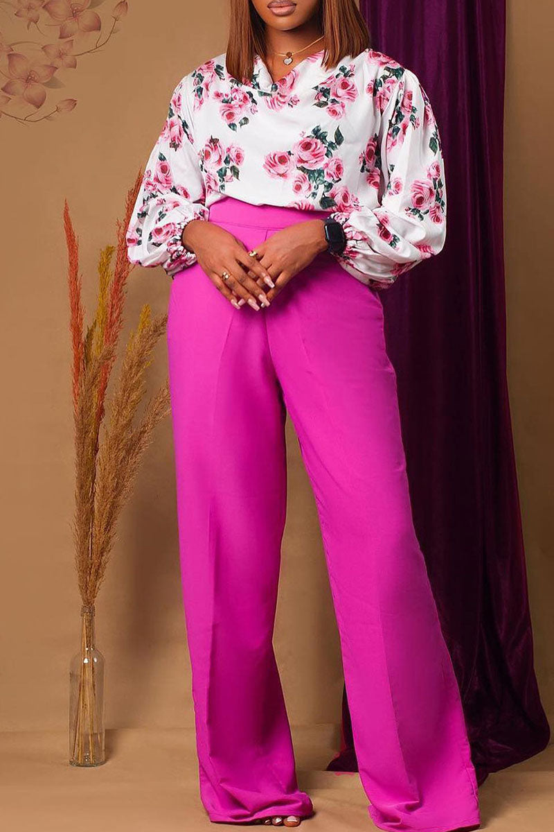 Print Patchwork O Neck Long Sleeve Two Pieces
