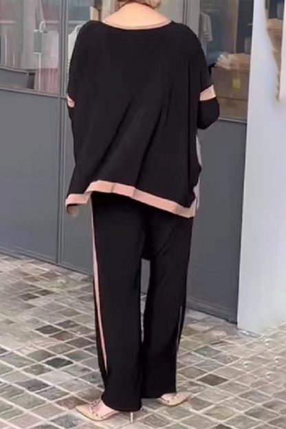 Patchwork V Neck Half Sleeve Two Pieces
