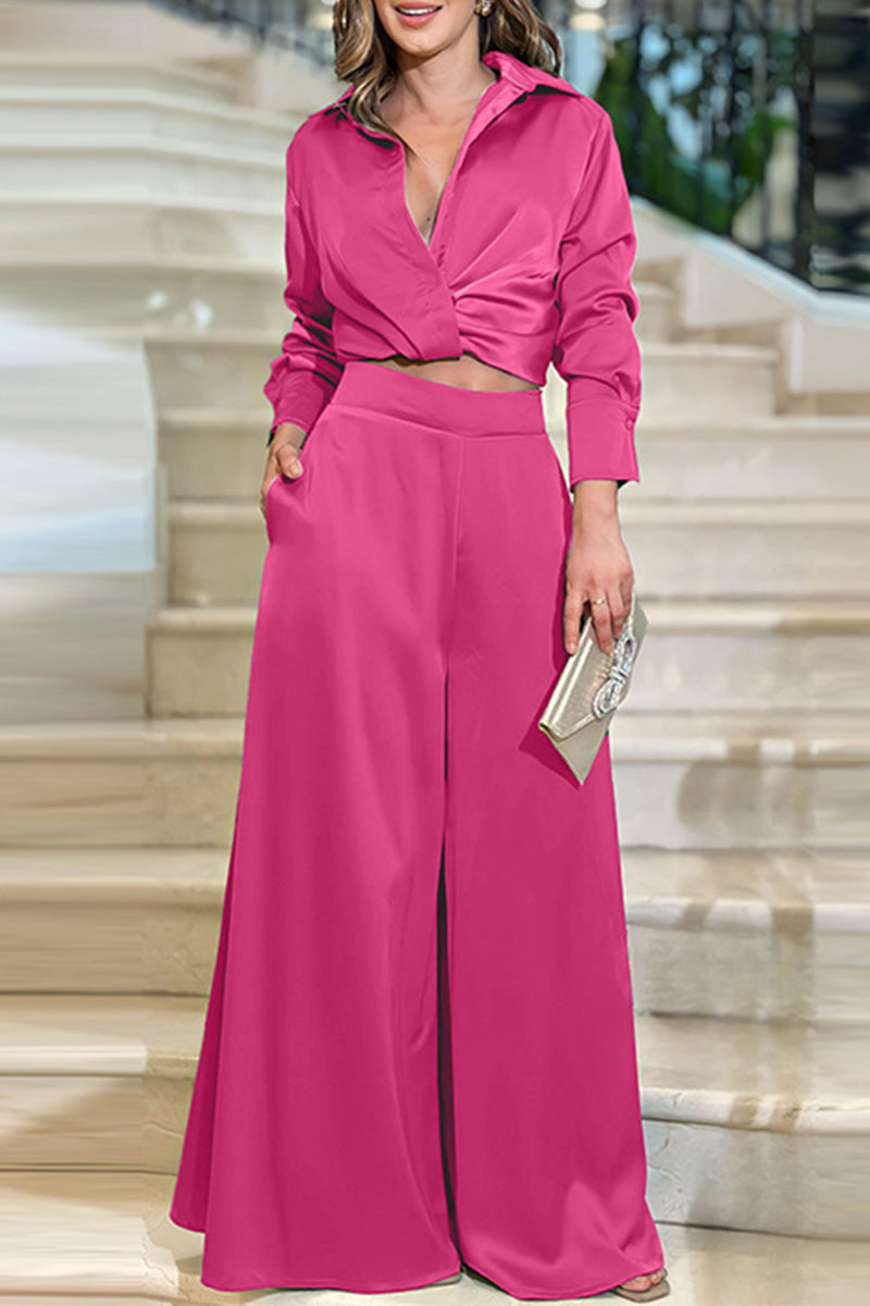Fold Turndown Collar Long Sleeve Two Pieces