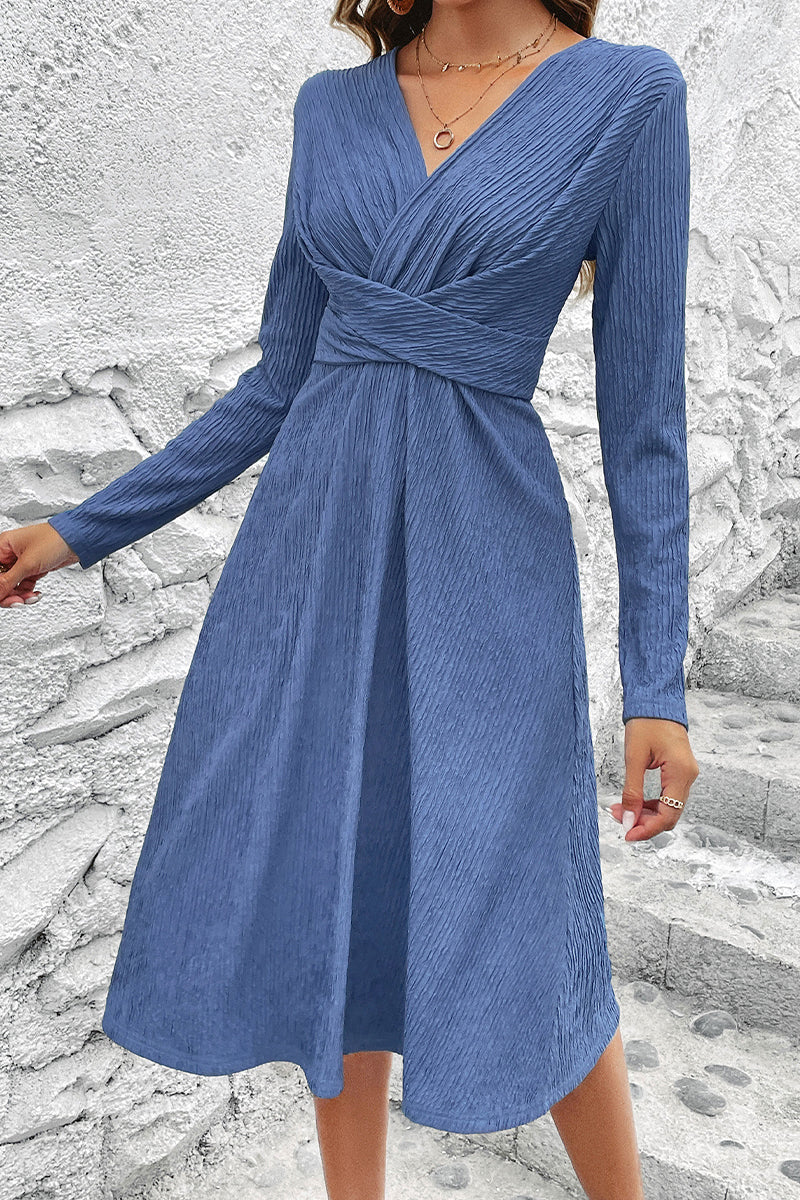 Fold V Neck Waist Skirt Dresses