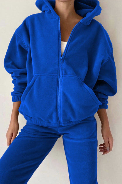 Zipper Hooded Collar Long Sleeve Two Pieces