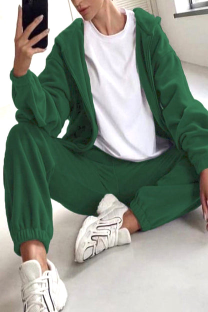 Zipper Hooded Collar Long Sleeve Two Pieces